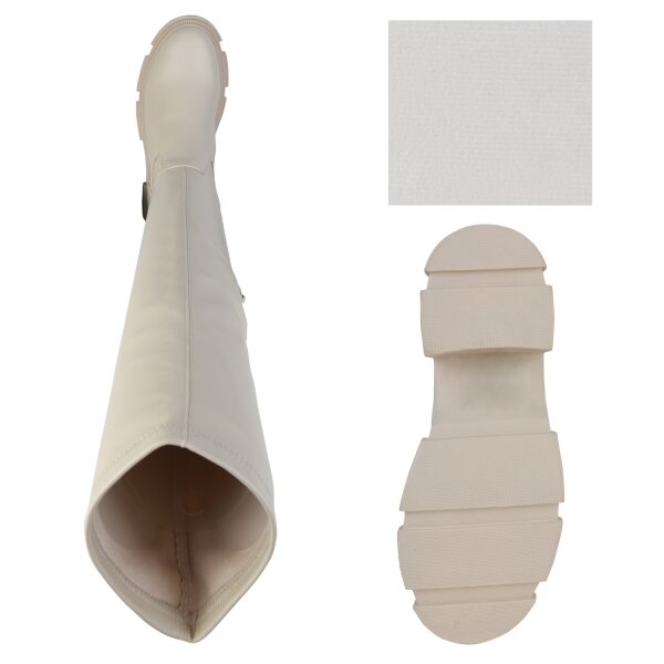 Stiefelparadies Damen Overknees In Beige PU