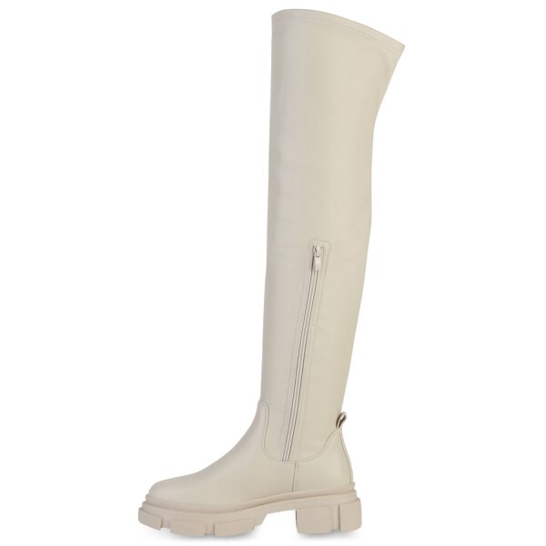 Stiefelparadies Damen Overknees in Beige PU