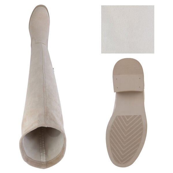 Stiefelparadies Damen Overknees In Beige Velours