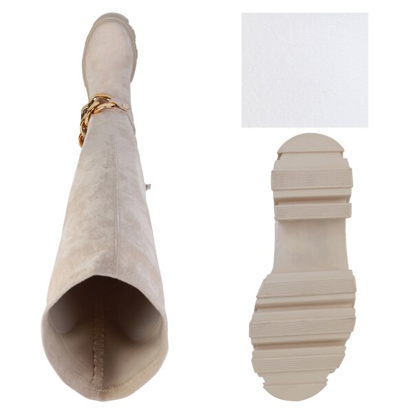 Stiefelparadies Damen Overknees In Beige Velours