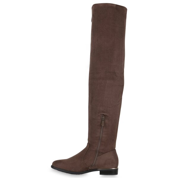 Stiefelparadies Damen Overknees in Khaki