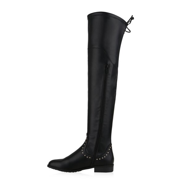 Stiefelparadies Damen Overknees in Schwarz PU