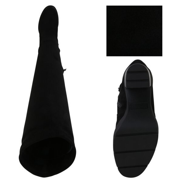 Stiefelparadies Damen Overknees In Schwarz Velours