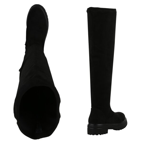 Stiefelparadies Damen Overknees In Schwarz Velours