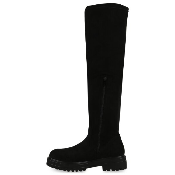 Stiefelparadies Damen Overknees in Schwarz Velours