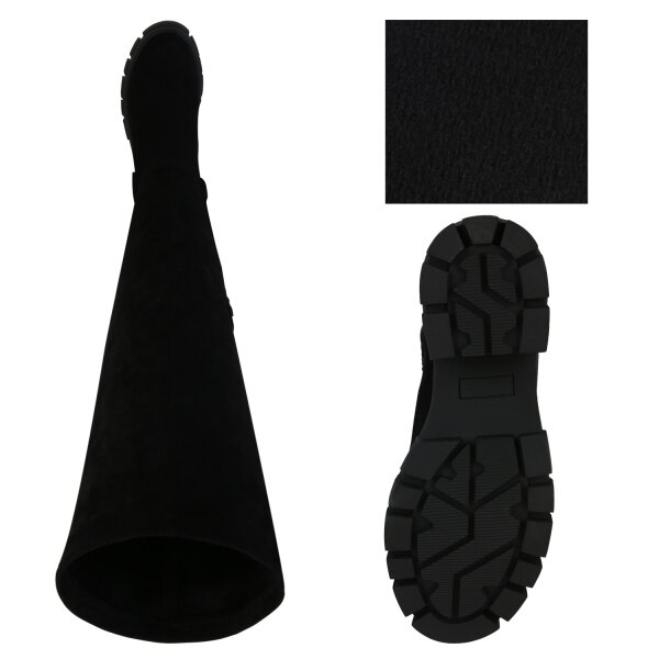 Stiefelparadies Damen Overknees In Schwarz Velours