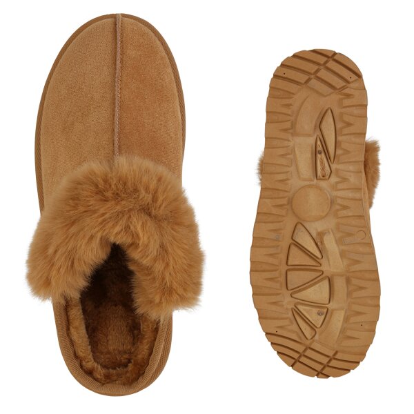 Stiefelparadies Damen Pantoffeln In Hellbraun