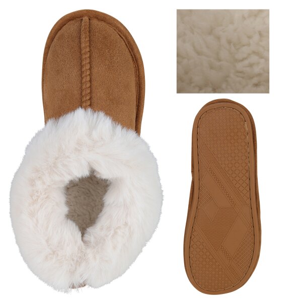 Stiefelparadies Damen Pantoffeln In Hellbraun