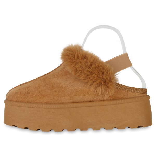 Stiefelparadies Damen Pantoffeln in Hellbraun