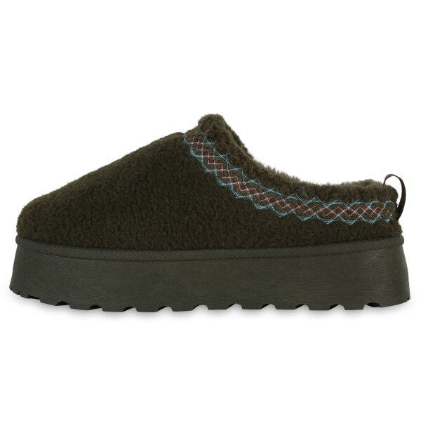 Stiefelparadies Damen Pantoffeln in Olivgrün