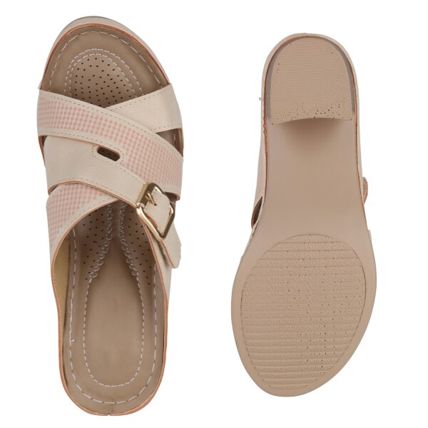 Stiefelparadies Damen Pantoletten In Beige