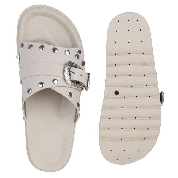 Stiefelparadies Damen Pantoletten In Beige