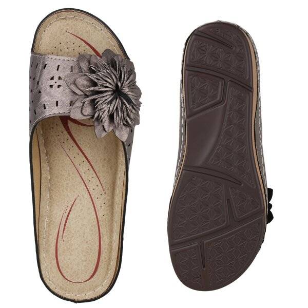 Stiefelparadies Damen Pantoletten In Grau Metallic