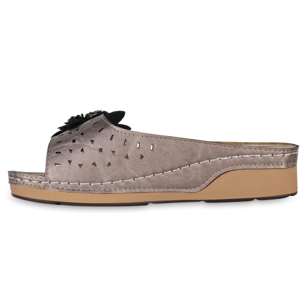 Stiefelparadies Damen Pantoletten in Grau Metallic