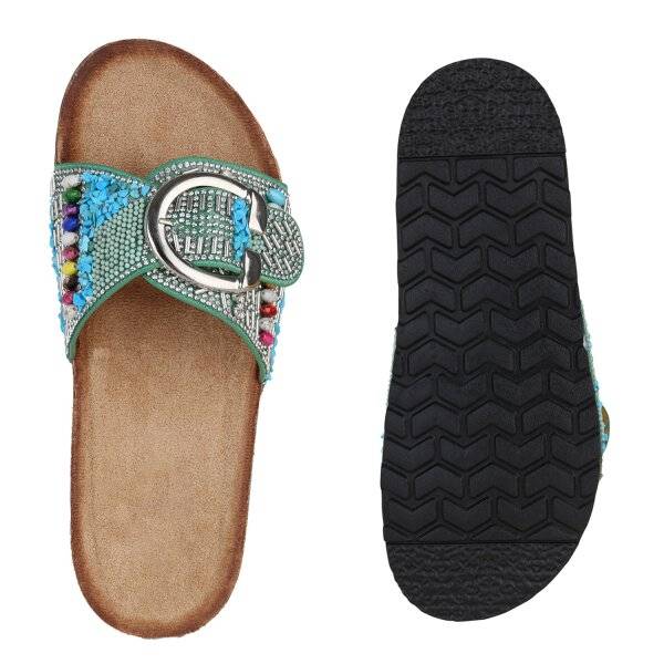 Stiefelparadies Damen Pantoletten In Grün