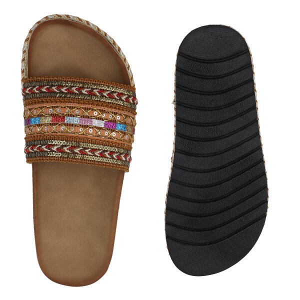 Stiefelparadies Damen Pantoletten In Hellbraun