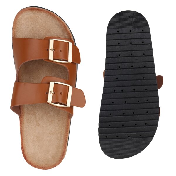 Stiefelparadies Damen Pantoletten In Hellbraun