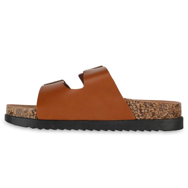 Stiefelparadies Damen Pantoletten in Hellbraun