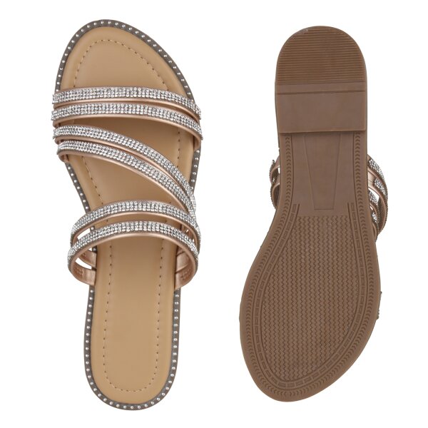 Stiefelparadies Damen Pantoletten In Rose Gold