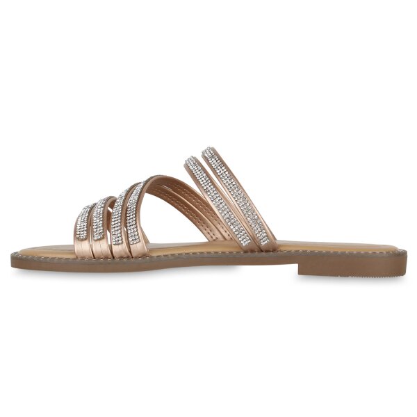 Stiefelparadies Damen Pantoletten in Rose Gold