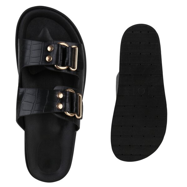 Stiefelparadies Damen Pantoletten In Schwarz Kroko