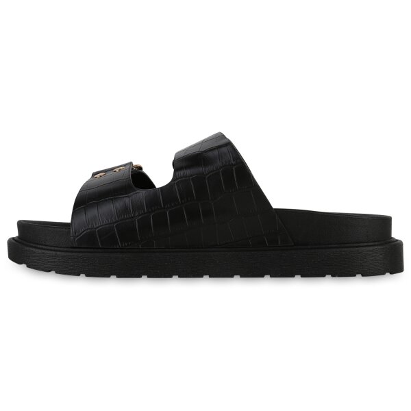 Stiefelparadies Damen Pantoletten in Schwarz Kroko