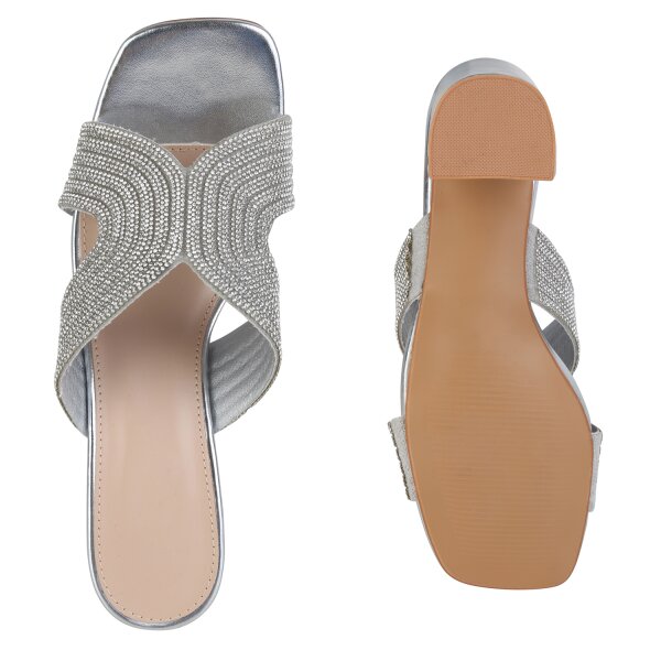 Stiefelparadies Damen Pantoletten In Silber