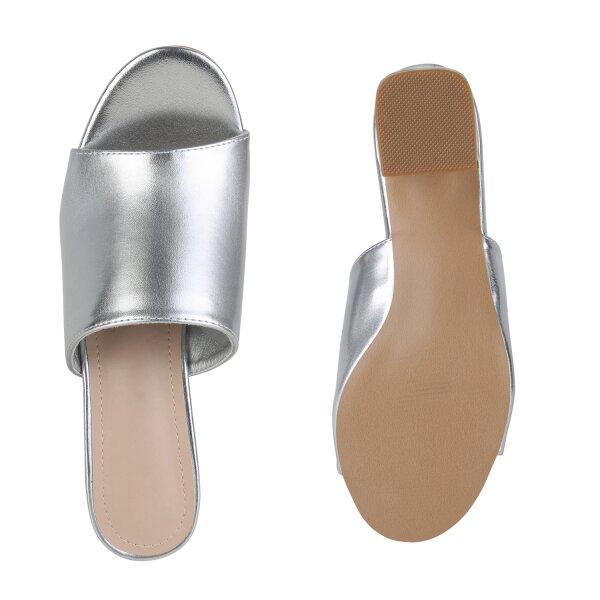 Stiefelparadies Damen Pantoletten In Silber