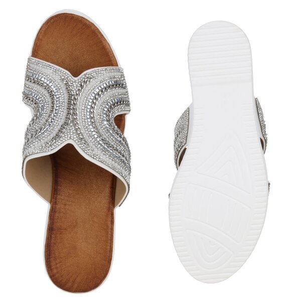 Stiefelparadies Damen Pantoletten In Weiss