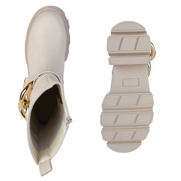 Stiefelparadies Damen Plateau Boots In Beige