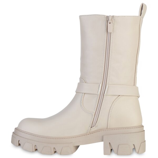 Stiefelparadies Damen Plateau Boots in Beige