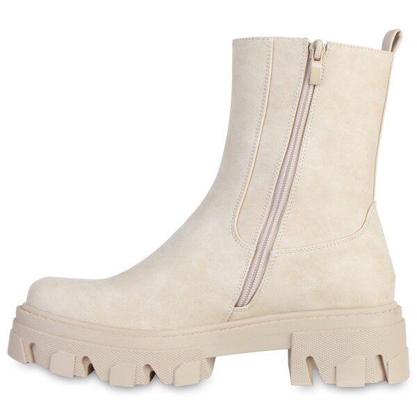 Stiefelparadies Damen Plateau Boots in Creme
