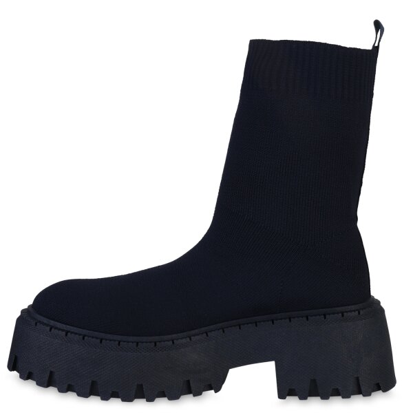 Stiefelparadies Damen Plateau Boots in Dunkelblau