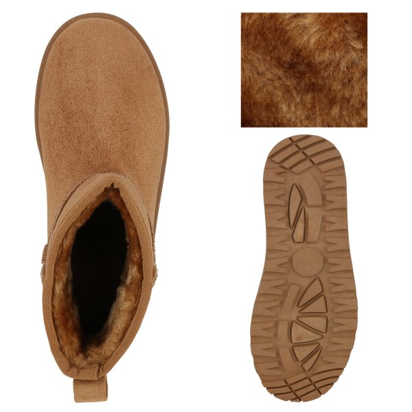 Stiefelparadies Damen Plateau Boots In Hellbraun