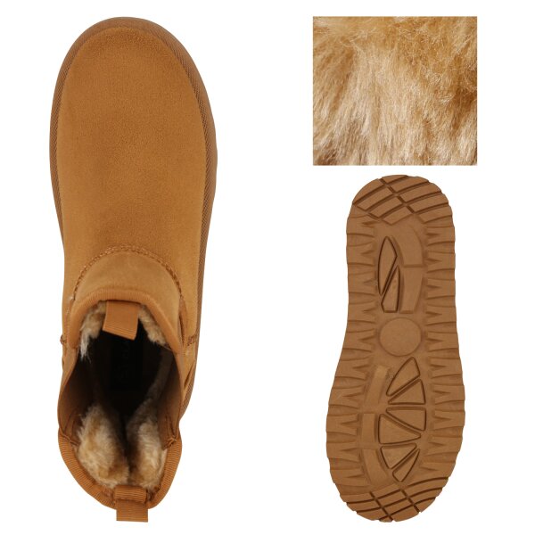 Stiefelparadies Damen Plateau Boots In Hellbraun