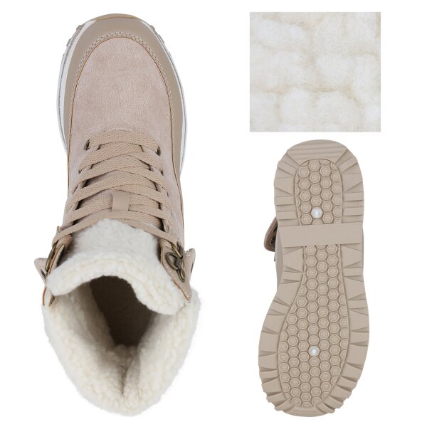 Stiefelparadies Damen Plateau Boots In Khaki