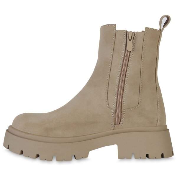 Stiefelparadies Damen Plateau Boots in Khaki