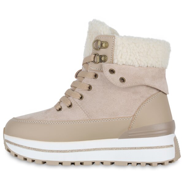 Stiefelparadies Damen Plateau Boots in Khaki