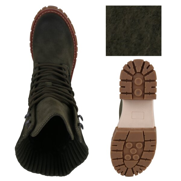 Stiefelparadies Damen Plateau Boots In Olivgrün