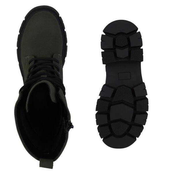 Stiefelparadies Damen Plateau Boots In Olivgrün