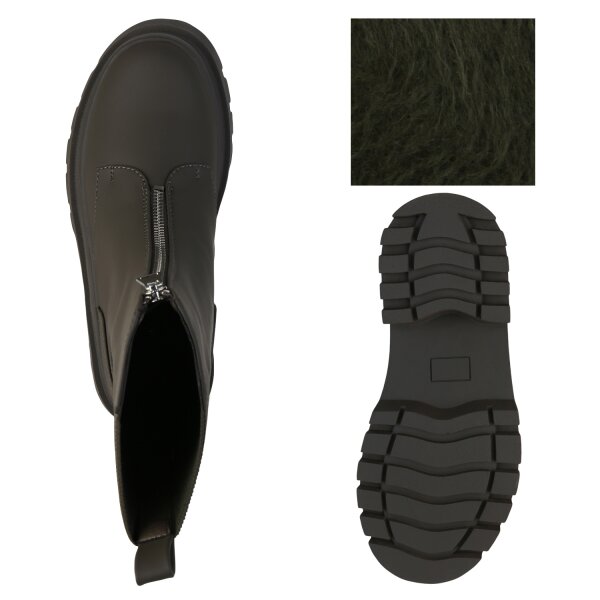 Stiefelparadies Damen Plateau Boots In Olivgrün