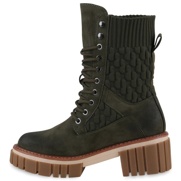 Stiefelparadies Damen Plateau Boots in Olivgrün