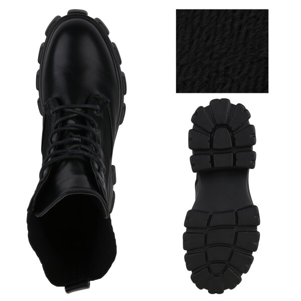 Stiefelparadies Damen Plateau Boots In Schwarz