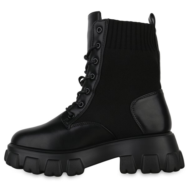 Stiefelparadies Damen Plateau Boots in Schwarz