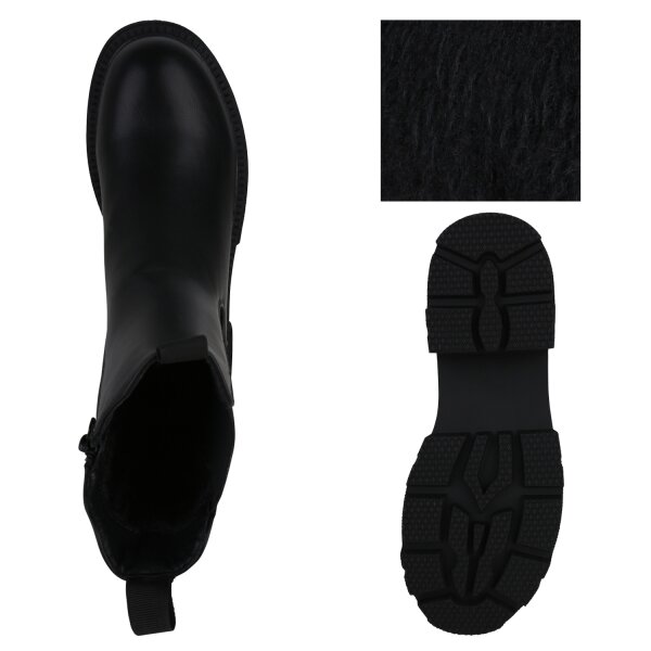 Stiefelparadies Damen Plateau Boots In Schwarz