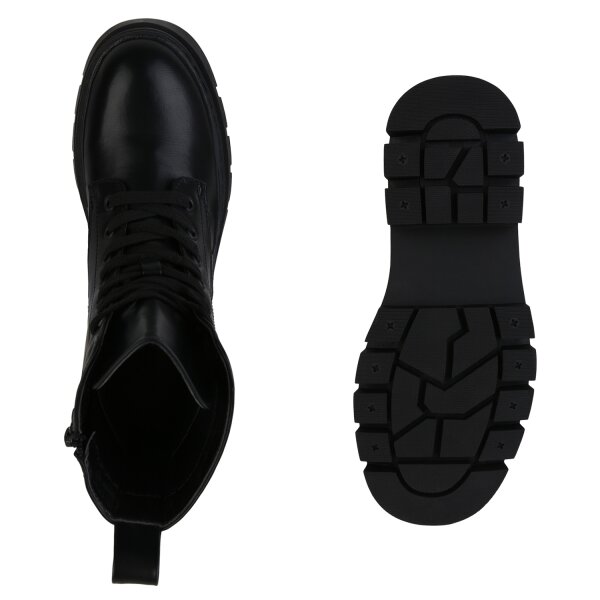 Stiefelparadies Damen Plateau Boots In Schwarz