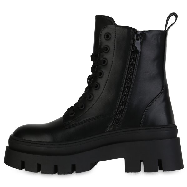 Stiefelparadies Damen Plateau Boots in Schwarz