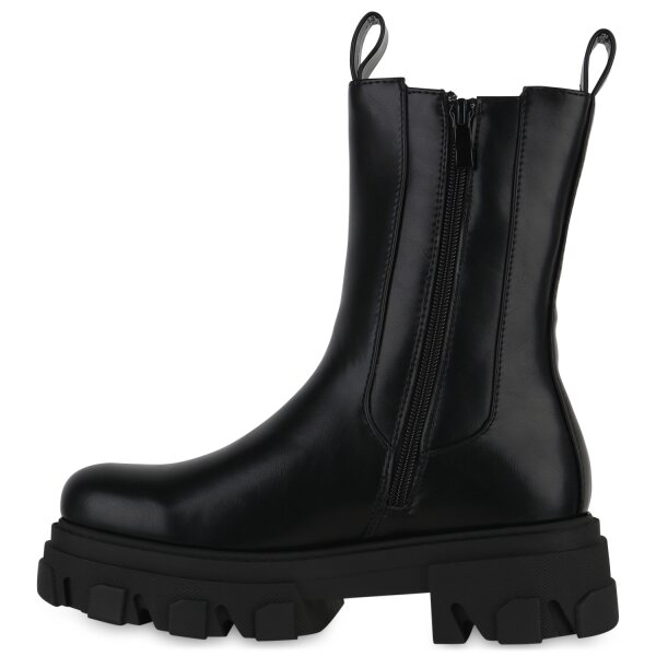 Stiefelparadies Damen Plateau Boots in Schwarz