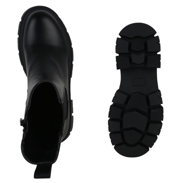 Stiefelparadies Damen Plateau Boots In Schwarz