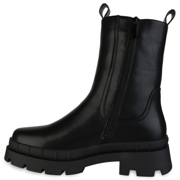 Stiefelparadies Damen Plateau Boots in Schwarz